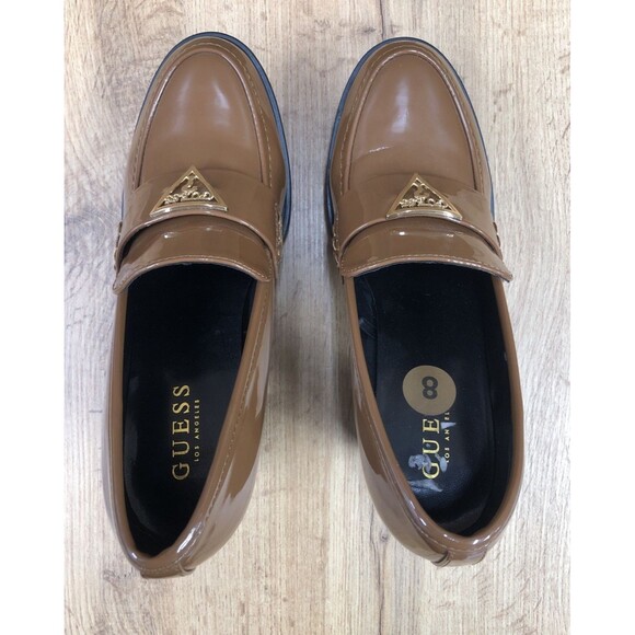 GUESS Women’s Keaton Chunky Platform Heels Brown Patent Leather Shoes Size 8 M - Picture 13 of 16